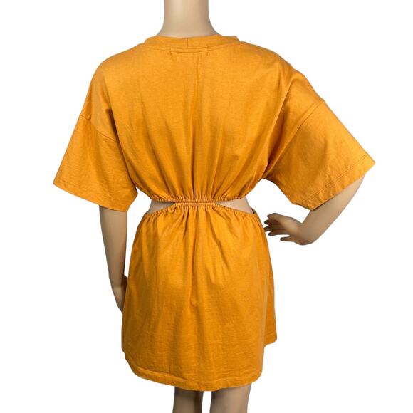Free People Beach Mustard Orange Dandelion Cut Out Mini T-shirt Dress SZ XS - Picture 10 of 12